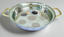 Load image into Gallery viewer, TAJ Designs 9 Inch Round Hammered Pan Holder With Gold Accent