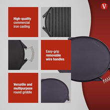 Load image into Gallery viewer, VICTORIA 12.5†Reversible Cast Iron Round Griddle with Removable Cool-Touch Handles
