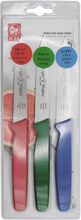 Load image into Gallery viewer, 3-PC Paring knife set, Red, Green, Blue, Dairy, Meat, Parve, Straight point tip.