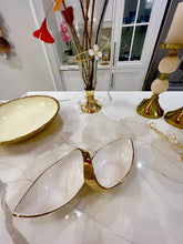 Load image into Gallery viewer, WPR3944 White Porcelain Double Snack Bowl with Gold