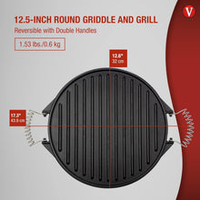 Load image into Gallery viewer, VICTORIA 12.5†Reversible Cast Iron Round Griddle with Removable Cool-Touch Handles