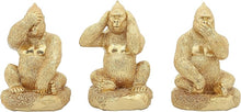 Load image into Gallery viewer, 15879-01 Resin, S/3 Hear, Speak, See No Evil Gorillas, Gold