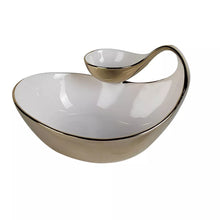 Load image into Gallery viewer, WCD4314 White Porcelain Chip and Dip Bowl Gold Edged