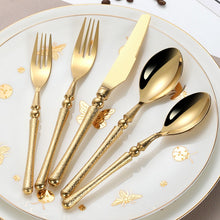 Load image into Gallery viewer, FSLM-2512-GS TAJ Drop Bead Gold Shiny Flatware Service For 4 Dishwasher Safe