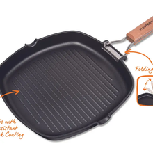 Load image into Gallery viewer, Grill Pan Non-Stick Cast Aluminum with Folding Handle, 11"