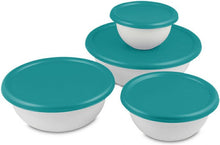 Load image into Gallery viewer, BOWL SET OF 4 w/COVERS-WHT/BLUE TOP