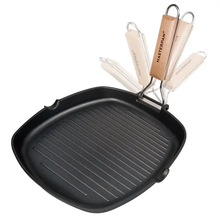 Load image into Gallery viewer, Grill Pan Non-Stick Cast Aluminum with Folding Handle, 11"