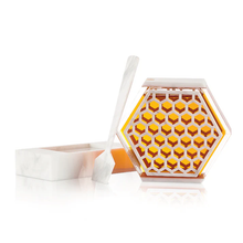Load image into Gallery viewer, HD-WHT Honeycomb Honey Dish- White Marble Lucite
