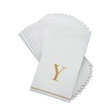 Load image into Gallery viewer, 14 PK White and Gold Guest Paper Napkins - Letter Y