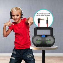 Load image into Gallery viewer, Riptunes CD Boombox MP3 Disc Player Bluetooth AM/FM Radio Stereo Sound Aux-in USB mSD phone jack, AC/DC Powered with Remote Control - Black