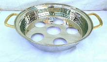 Load image into Gallery viewer, TAJ Designs 9 Inch Round Hammered Pan Holder With Gold Accent