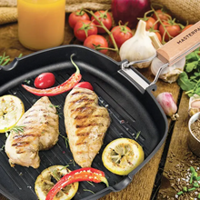 Load image into Gallery viewer, Grill Pan Non-Stick Cast Aluminum with Folding Handle, 11"