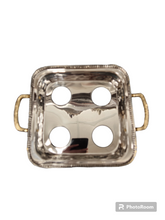 Load image into Gallery viewer, TAJ Designs 8 Inch Square Hammered Pan Holder With Gold Accent