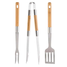 Load image into Gallery viewer, Bamboo Grilling Tools Set, Includes Tongs, Turner & Fork