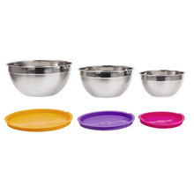 Load image into Gallery viewer, Luciano 3-pc Ss Bowl Set with Colored Lid, 1.5Q/2.6Q/4.3Q