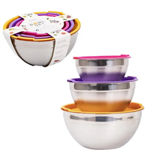 Load image into Gallery viewer, Luciano 3-pc Ss Bowl Set with Colored Lid, 1.5Q/2.6Q/4.3Q