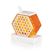 Load image into Gallery viewer, HD-WHT Honeycomb Honey Dish- White Marble Lucite