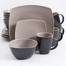 Load image into Gallery viewer, 94854.16 Soho Lounge Matte 16 pc Dinnerware Set - Taupe/Black - Soft Square - Stoneware -