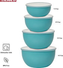 Load image into Gallery viewer, KitchenAid Plastic Prep Bowls with Lids, Set Of 4, Aqua Sky