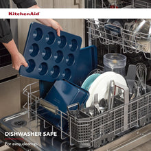 Load image into Gallery viewer, KitchenAid Nonstick Mini Muffin Pan with Extended Handles for Easy Girp, Aluminized Steel to Promoted Even Baking, Ink Blue, Dishwasher Safe, 12 Cup