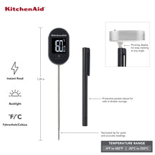 Load image into Gallery viewer, KitchenAid KQ904 Digital Instant Read Kitchen and Food Thermometer, TEMPERATURE RANGE: -40F to 482F, Black