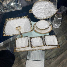Load image into Gallery viewer, WPB3943 White Porcelain Square Salad Bowl with Gold Edge 11&quot;
