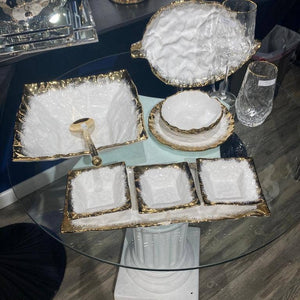 WPB3943 White Porcelain Square Salad Bowl with Gold Edge 11"