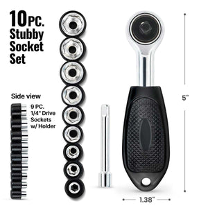 10 PC Stubby Socket Set