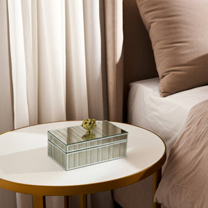 17646 GLASS, 8X5" JEWELRY BOX, STONE TOP, GOLD