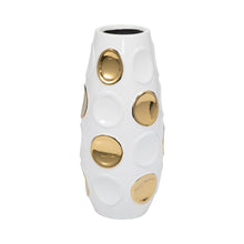 Load image into Gallery viewer, 18376-07 Stoneware, 13&quot; Circle Embossed Vase, White/gold
