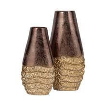 Load image into Gallery viewer, 19050-01 Metal, 13&quot; Ridged Tall Vase, Black/gold
