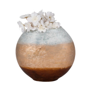 20873-01 10" Gold Ombre Round Vase, White/gold