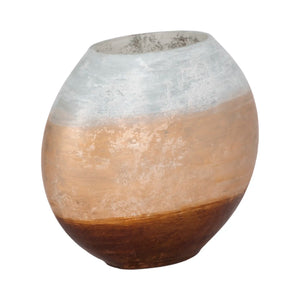 20873-01 10" Gold Ombre Round Vase, White/gold