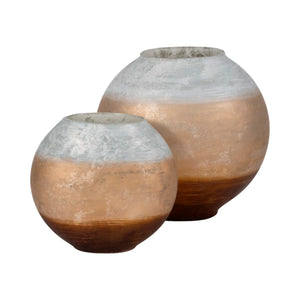 20873-01 10" Gold Ombre Round Vase, White/gold