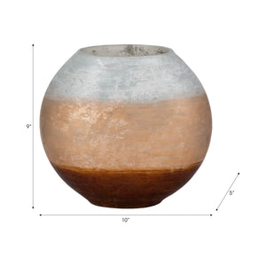 20873-01 10" Gold Ombre Round Vase, White/gold