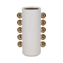 Load image into Gallery viewer, 19076-03 Cer, 10&quot; Vase W/ Side Knobs, White/gold
