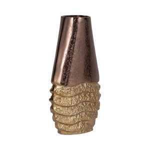 19050-01 Metal, 13" Ridged Tall Vase, Black/gold