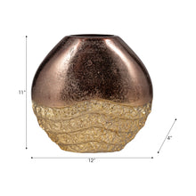 Load image into Gallery viewer, 19048-02 Metal, 12&quot; Ridged Round Vase, Black/gold
