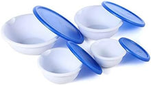 Load image into Gallery viewer, BOWL SET OF 4 w/COVERS-WHT/BLUE TOP
