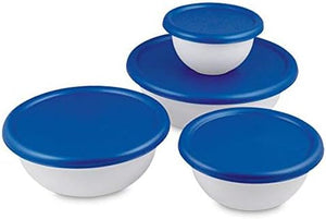 BOWL SET OF 4 w/COVERS-WHT/BLUE TOP