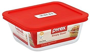 PYREX Simply Store - 4Cup/950Ml Square Red, 4-Cup Square Glass Storage
