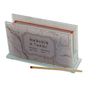 UK49032 Glass Matches Holder 12.5*7 cm with Print - Marble Design