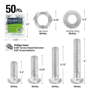 50 Sets Of Assorted Nuts And Bolts With Storage Case