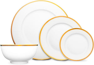 73022 Nola Bone China Gold Rim 16 Piece Dinnerware Set, Service for 4