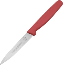 Load image into Gallery viewer, 3-PC Paring Knife set. Red, Green, Blue Dairy Meat Parve. Serrated point.
