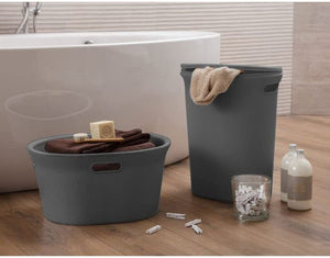 35 L Ribbed Laundry Basket, Grey