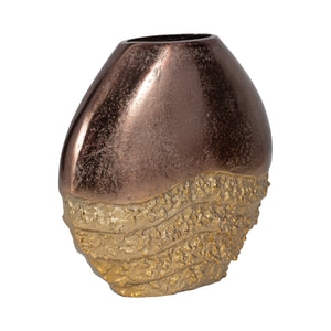19048-02 Metal, 12" Ridged Round Vase, Black/gold
