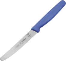 Load image into Gallery viewer, 3-PC Steak Knife Set, Red, Green, Blue Dairy, Meat, Parve, round serrated edge,
