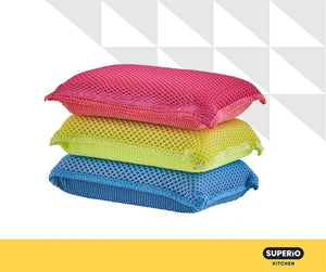 3 Pack Microfiber Dish Sponge Red Blue & Yellow