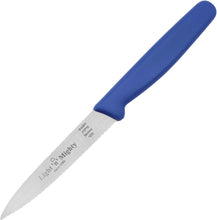 Load image into Gallery viewer, 3-PC Paring Knife set. Red, Green, Blue Dairy Meat Parve. Serrated point.
